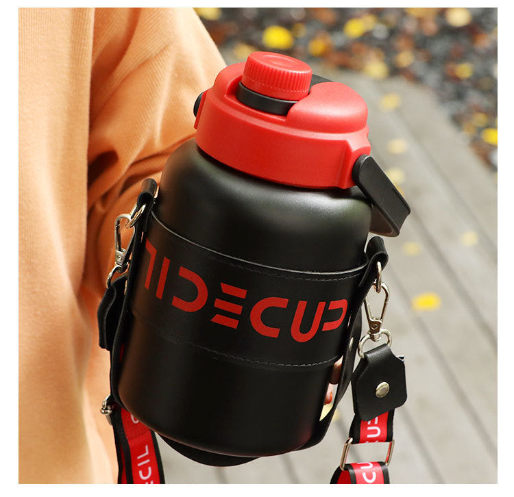 Thermosbecher aus Edelstahl, großes Fassungsvermögen, tragbarer Trinkbecher für draußen mit Strohhalm