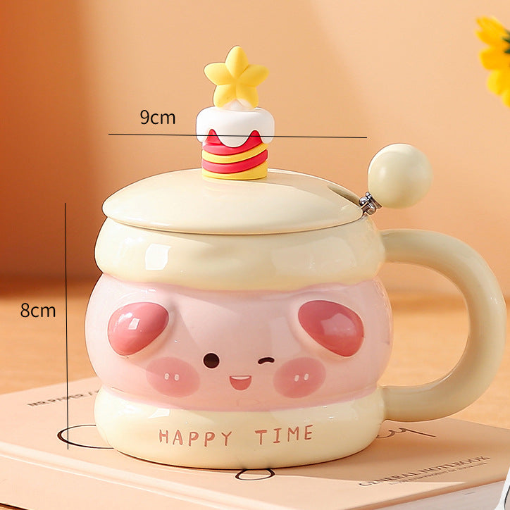 Niedliche Tiertasse, Keramiktasse mit Deckel, Geschenk-Kaffeetasse