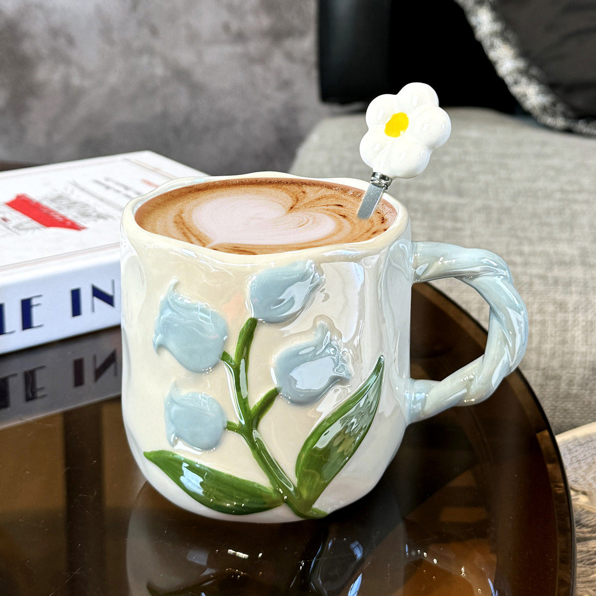 Handbemalter Tulpen-Keramikbecher mit großem Fassungsvermögen – Geschenkbecher