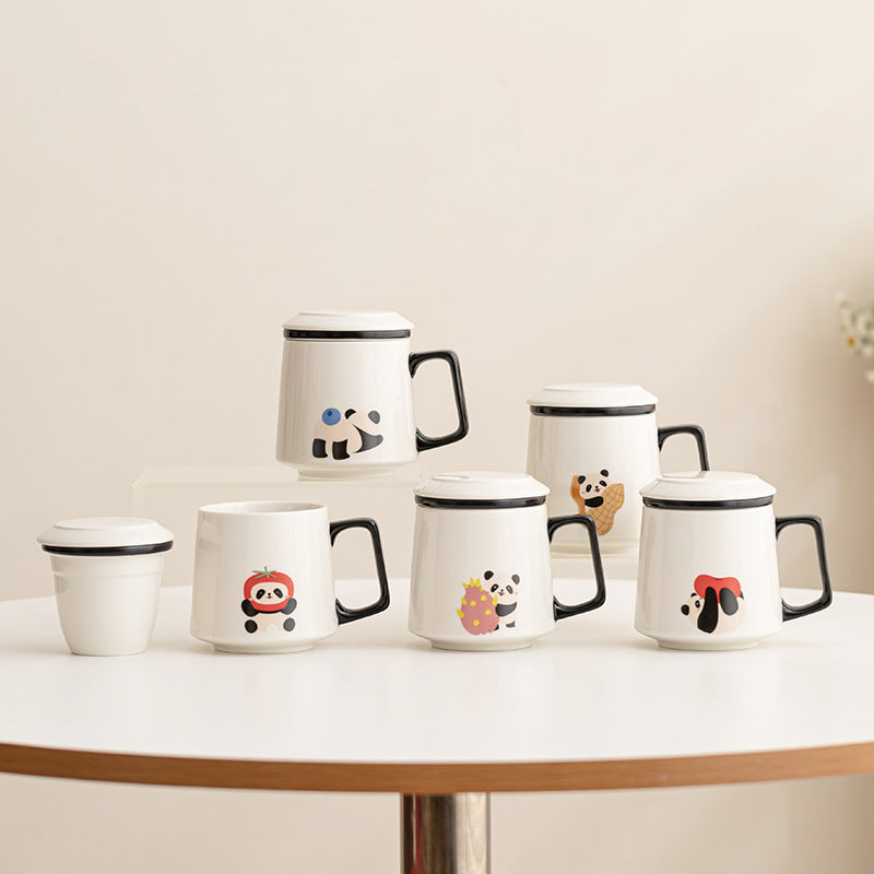 Panda-Teebecher mit Wassertrennung, niedlicher Cartoon-Becher 