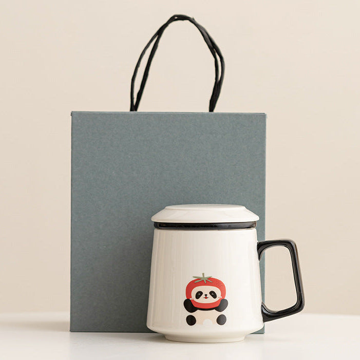 Panda-Teebecher mit Wassertrennung, niedlicher Cartoon-Becher 