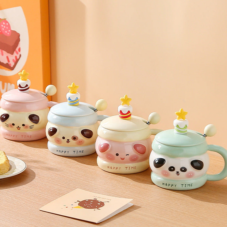 Niedliche Tiertasse, Keramiktasse mit Deckel, Geschenk-Kaffeetasse