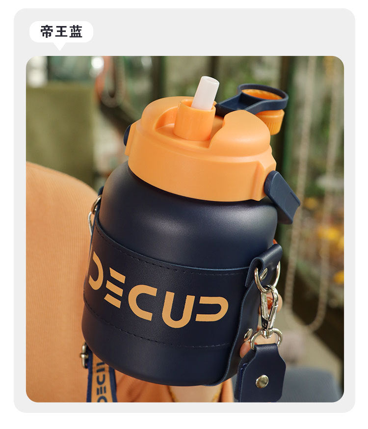 Thermosbecher aus Edelstahl, großes Fassungsvermögen, tragbarer Trinkbecher für draußen mit Strohhalm