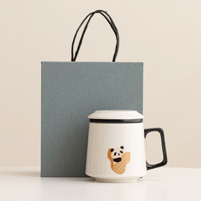 Panda-Teebecher mit Wassertrennung, niedlicher Cartoon-Becher 