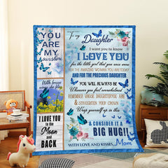 Personalized Blanket for Daughter from Mom Butterfly Themed Gift with Custom Name Comfort Blanket for Daughter's Birthday, Valentine's Day (P000)