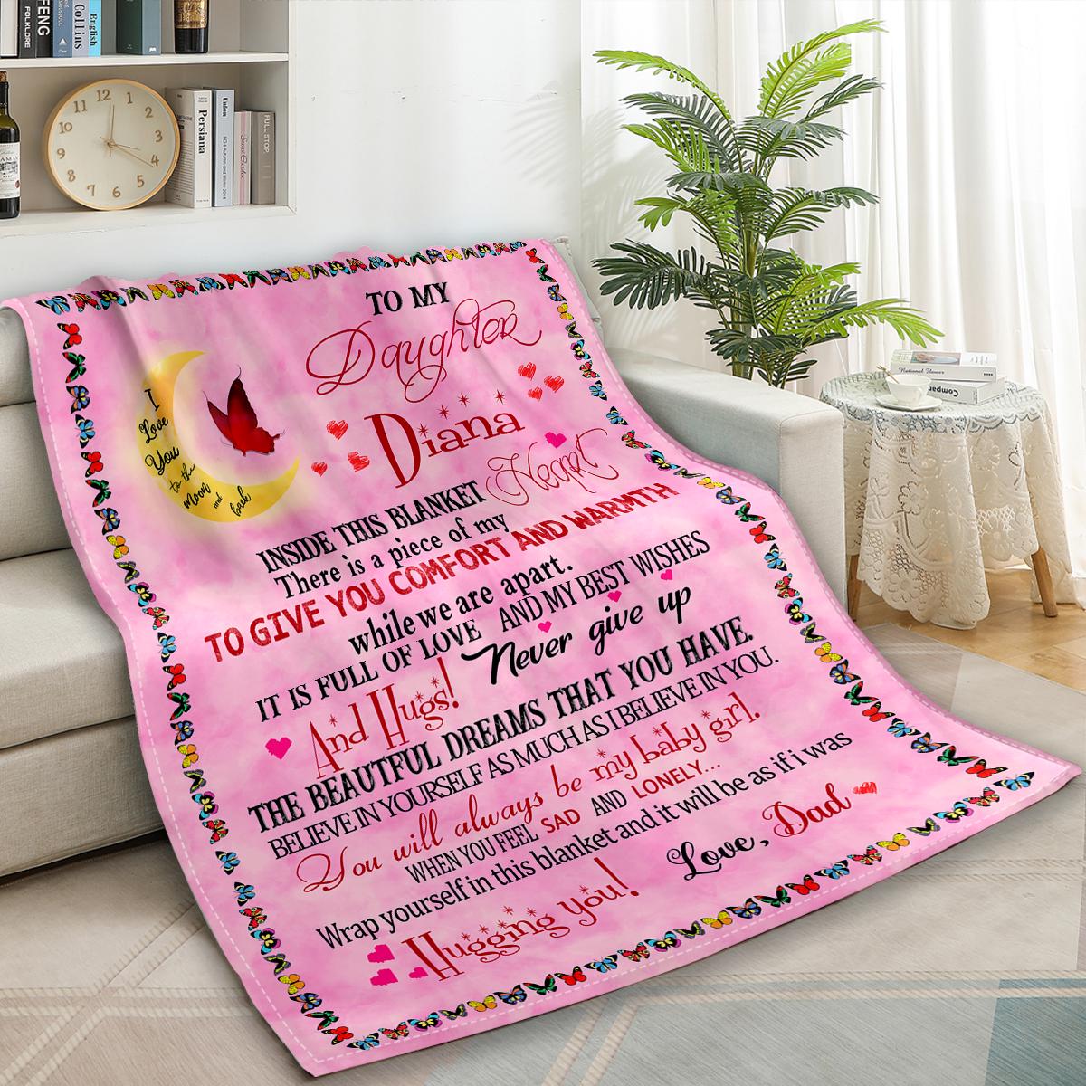 Personalized Blanket for Daughter - Pink with Butterflies - Custom Name & Loving Words - Perfect Valentine's Day Gift (P000)