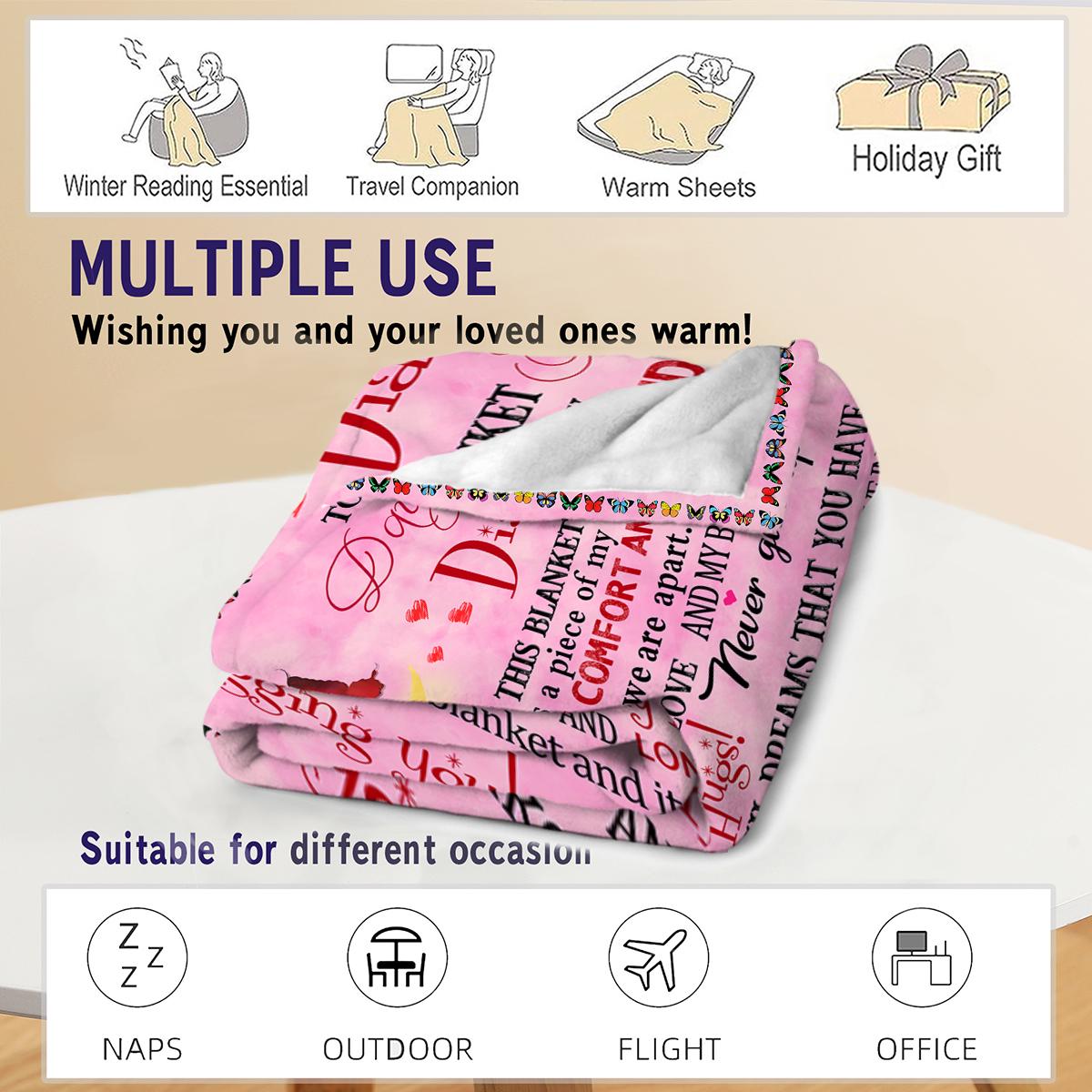 Personalized Blanket for Daughter - Pink with Butterflies - Custom Name & Loving Words - Perfect Valentine's Day Gift (P000)