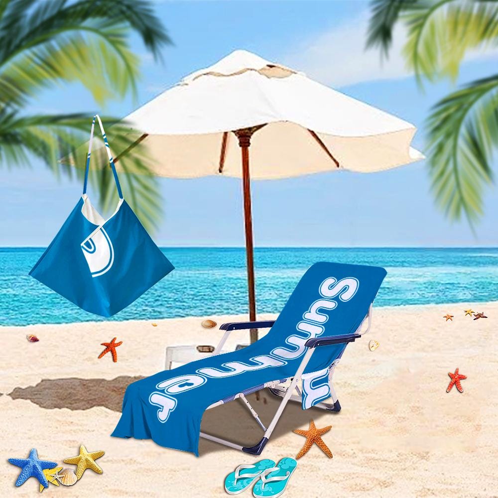 Customized Beach Towel Personalized Beach Chair Cover with Side Pockets, Thick Quick Dry Custom Name Chaise Lounge Chair Towel Cover (P012)