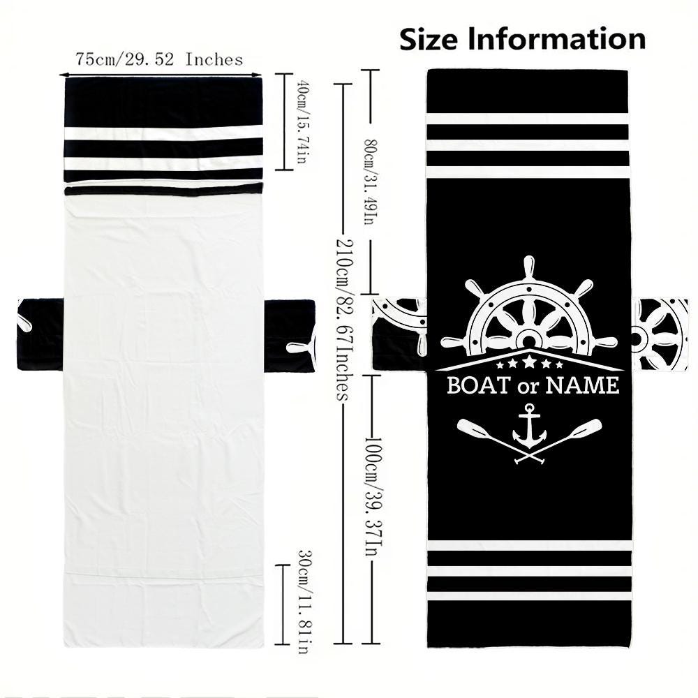 Boat Rudder Anchor Beach Towel Personalized Beach Chair Cover with Side Pockets, Thick Quick Dry Custom Name Chaise Lounge Chair Towel Cover (P000)