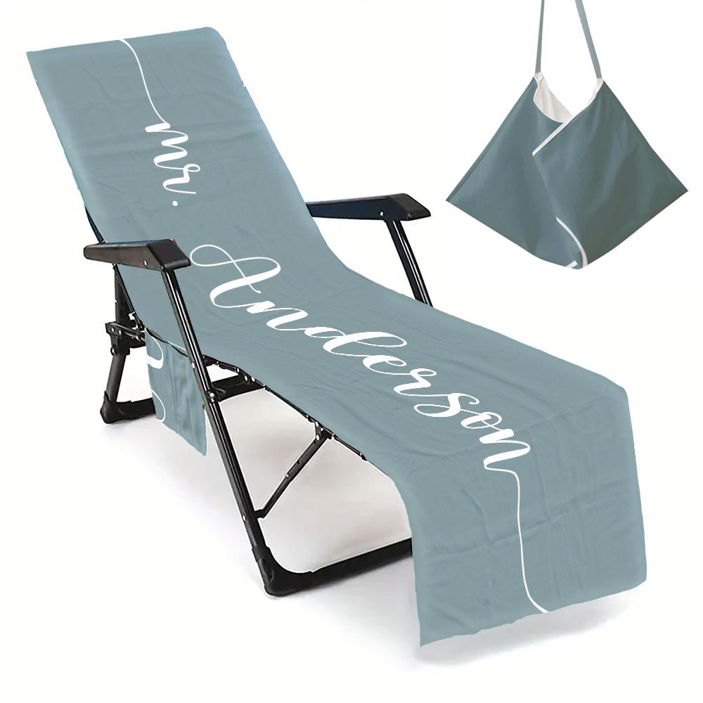 Couple Customized Beach Towel Personalized Beach Chair Cover with Side Pockets, Thick Quick Dry Custom Name Chaise Lounge Chair Towel Cover (P000)