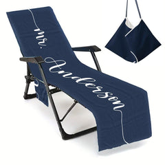 Couple Customized Beach Towel Personalized Beach Chair Cover with Side Pockets, Thick Quick Dry Custom Name Chaise Lounge Chair Towel Cover (P002)