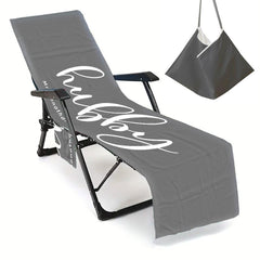 Couple Wifey and Hubby Customized Beach Towel Personalized Beach Chair Cover with Side Pockets, Custom Name Chaise Lounge Chair Towel Cover (P003)