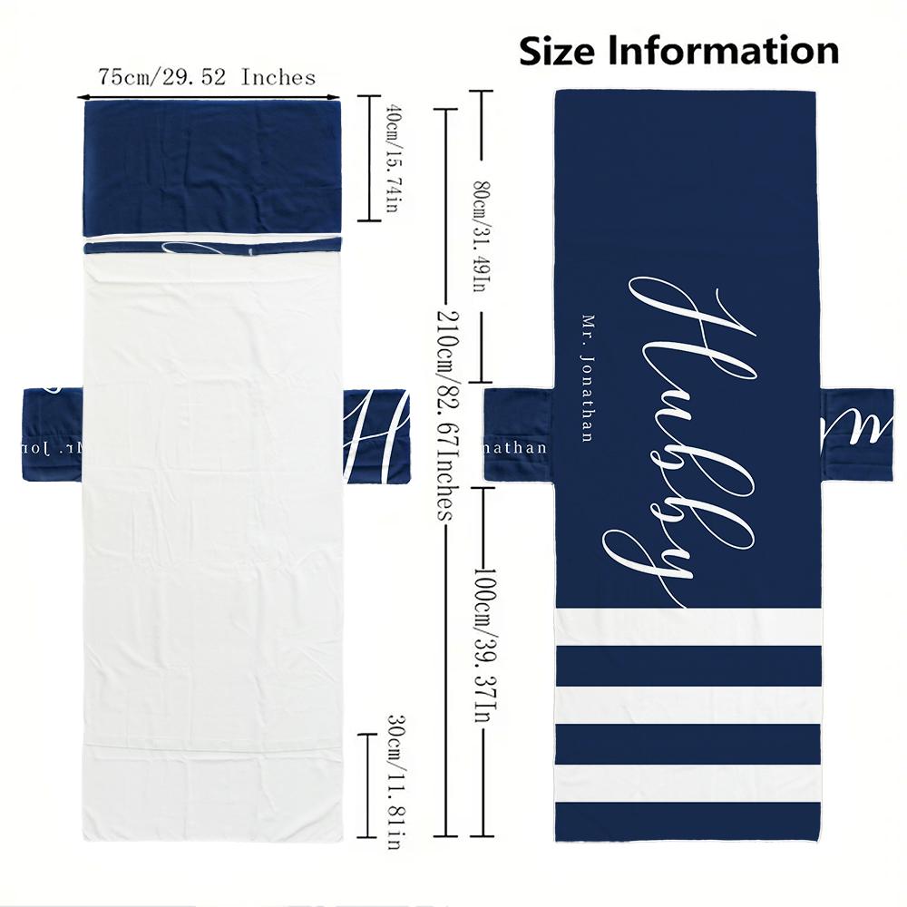 Couple Wifey and Hubby Customized Beach Towel Personalized Beach Chair Cover with Side Pockets, Custom Name Chaise Lounge Chair Towel Cover (P000)
