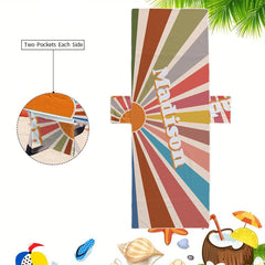 Customized Beach Towel Personalized Beach Chair Cover with Side Pockets, Thick and Quick Dry Custom Name Chaise Lounge Chair Towel Cover (P001)