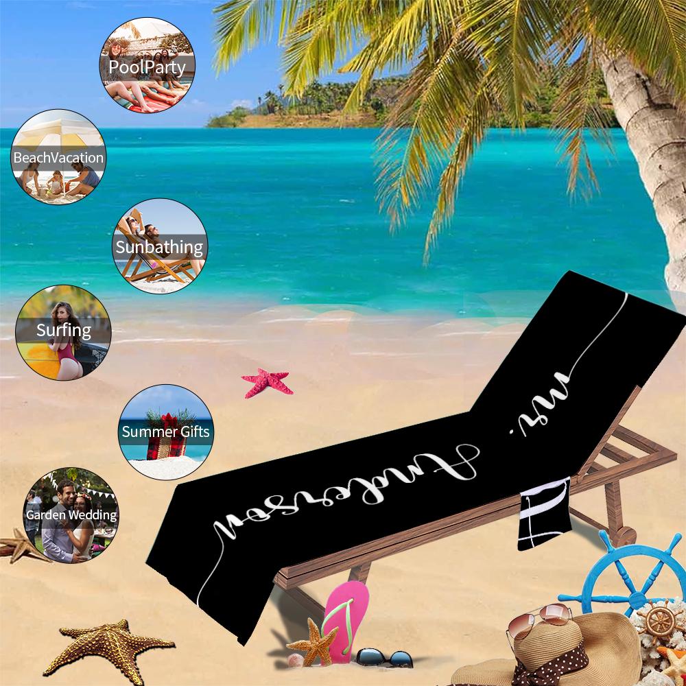 Couple Customized Beach Towel Personalized Beach Chair Cover with Side Pockets, Thick Quick Dry Custom Name Chaise Lounge Chair Towel Cover (P000)