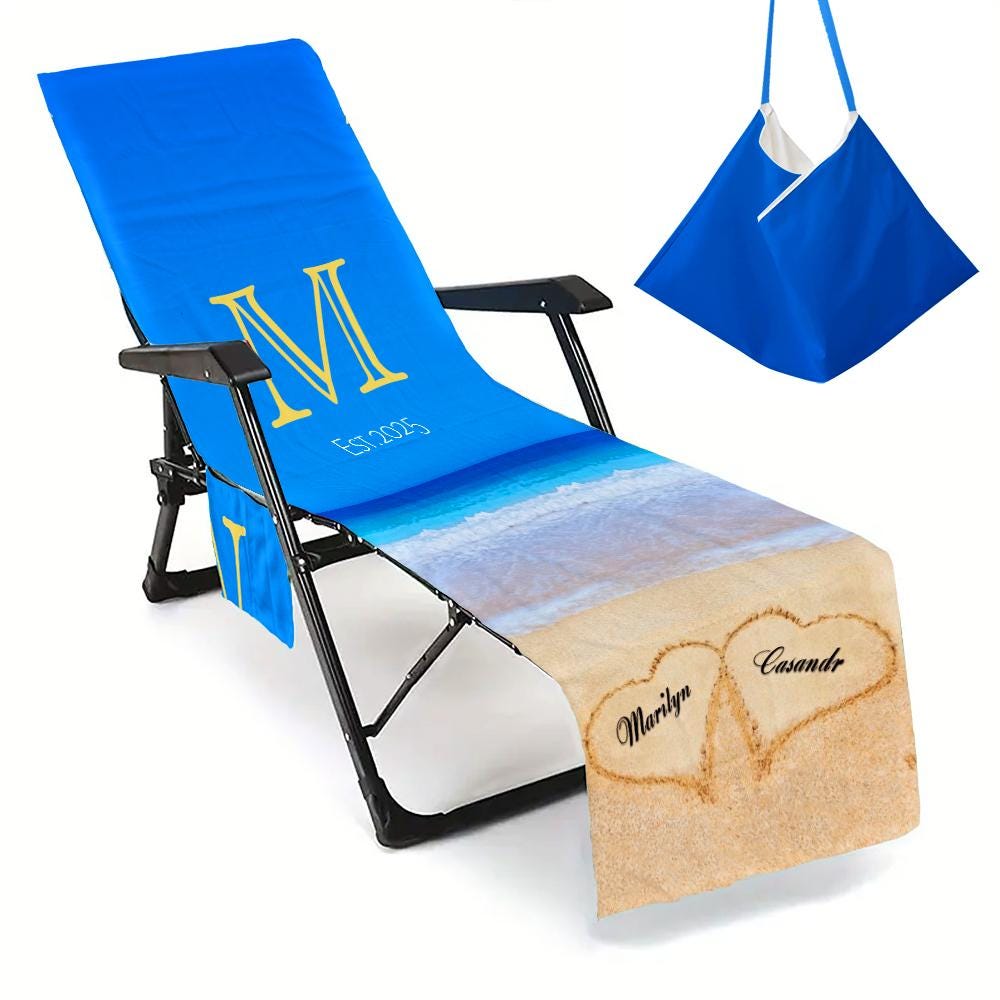 Personalized Beach Chair Cover: Microfiber Lounge Towel with Pockets (P004)