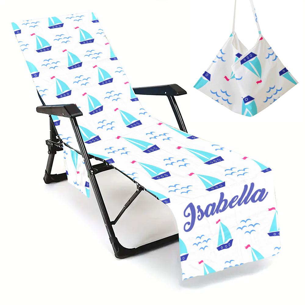 Personalized Beach Chair Cover: Microfiber Lounge Towel with Pockets (P001)