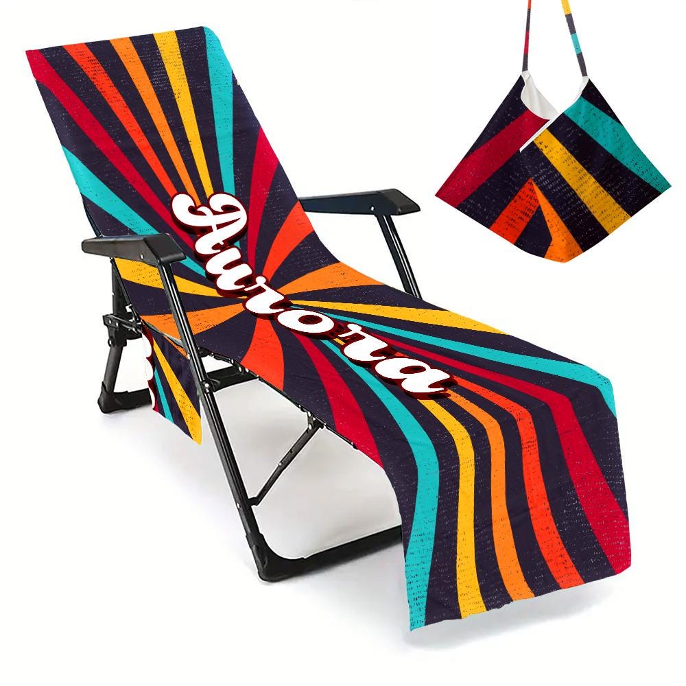 Personalized Beach Chair Cover Towel: Microfiber Chaise Lounge with Pockets (P001)