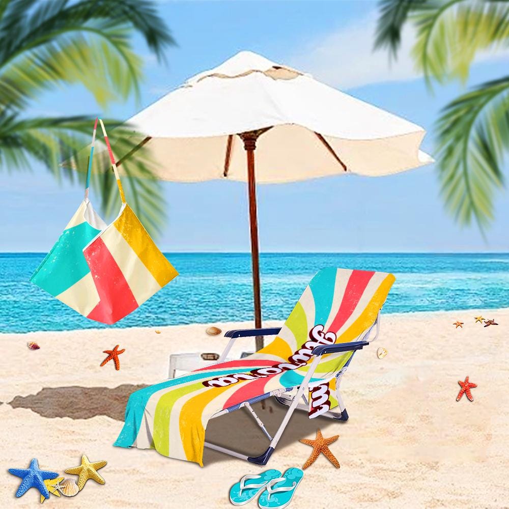 Personalized Microfiber Beach Chair Cover: Pool Lounge Towel with Pockets (P000)