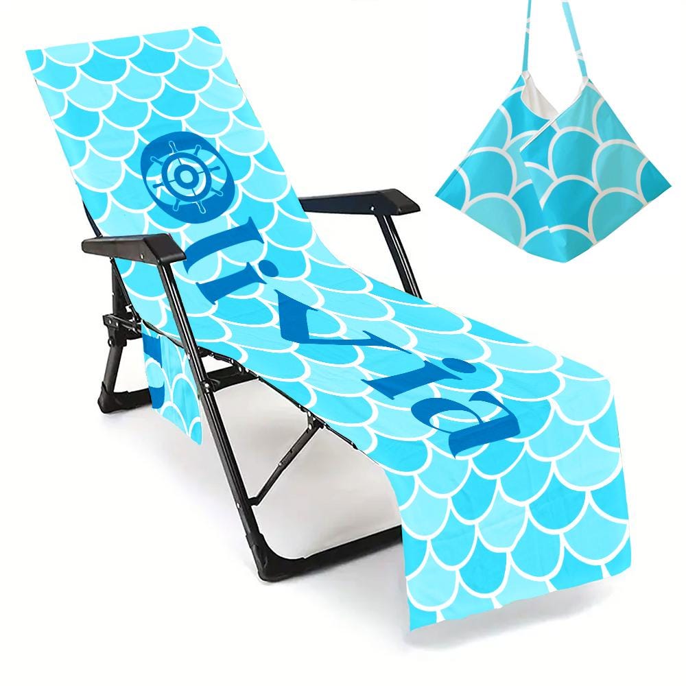 Personalized Microfiber Beach Chair Cover with Pockets: Pool Lounge Towel (P000)