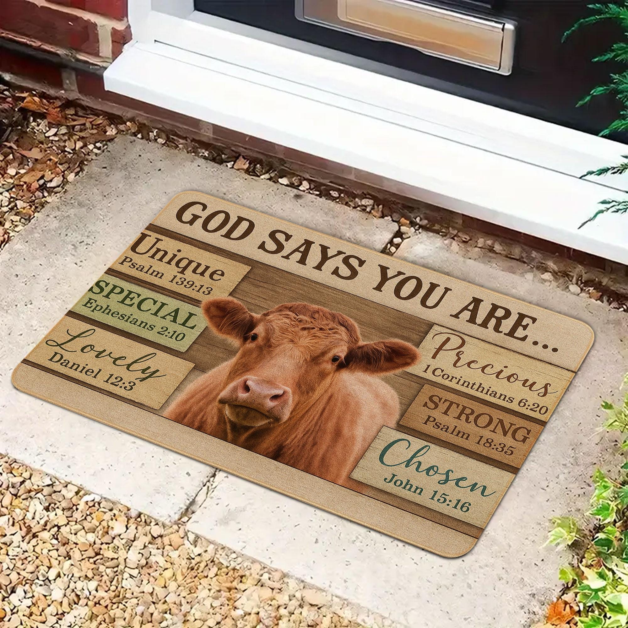 Christian Cow Doormat: Farmhouse Faith Entry Mat (P000)