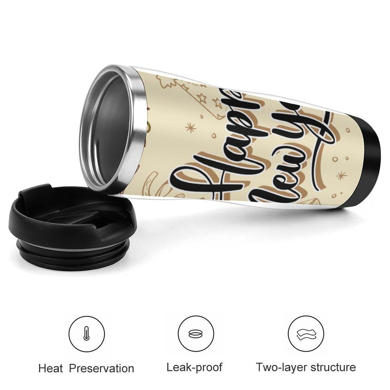 Stainless Steel Travel Cup- Happy New Year Winter Themed, Double-Wall Insulated, Perfect for Hot Cold Drinks