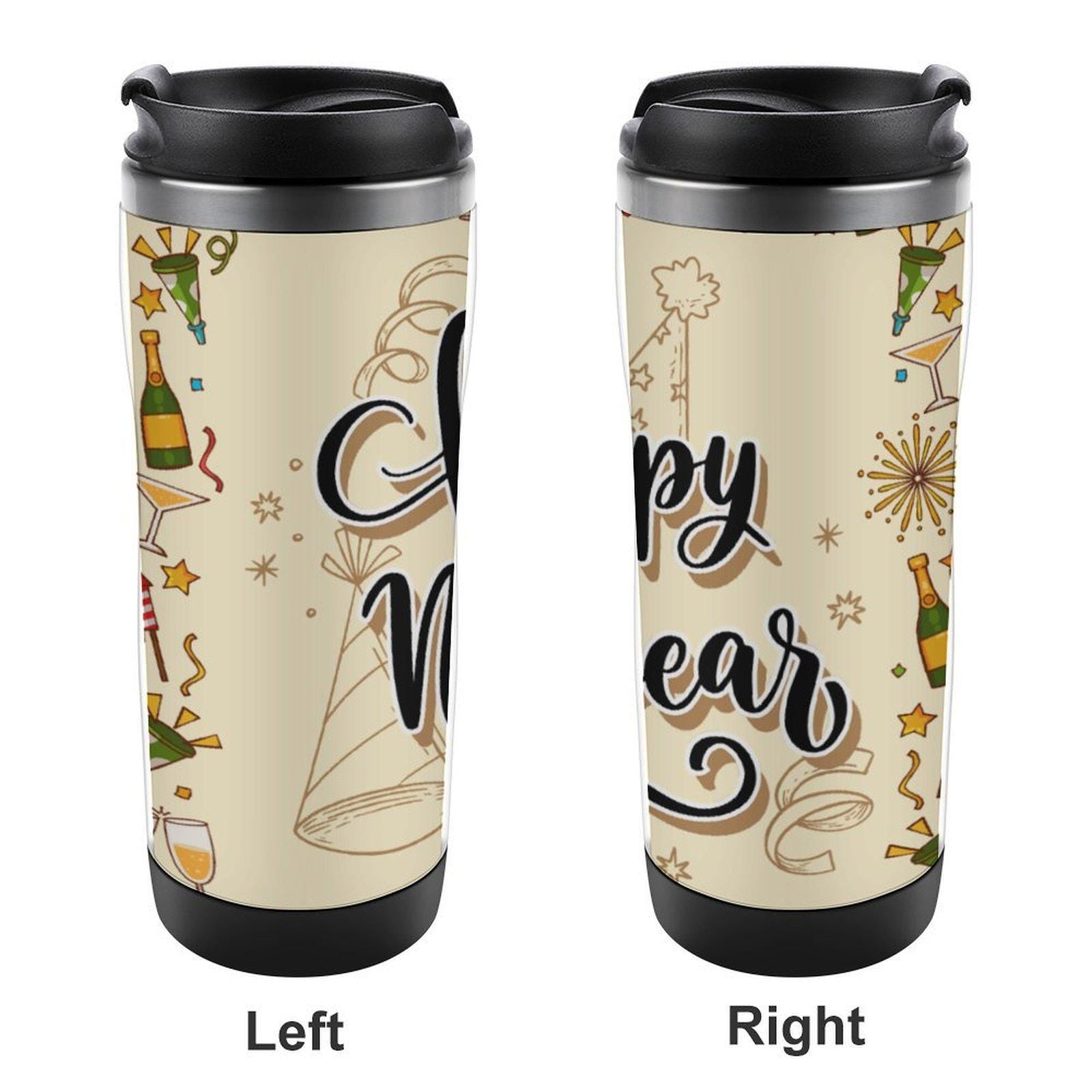 Stainless Steel Travel Cup- Happy New Year Winter Themed, Double-Wall Insulated, Perfect for Hot Cold Drinks