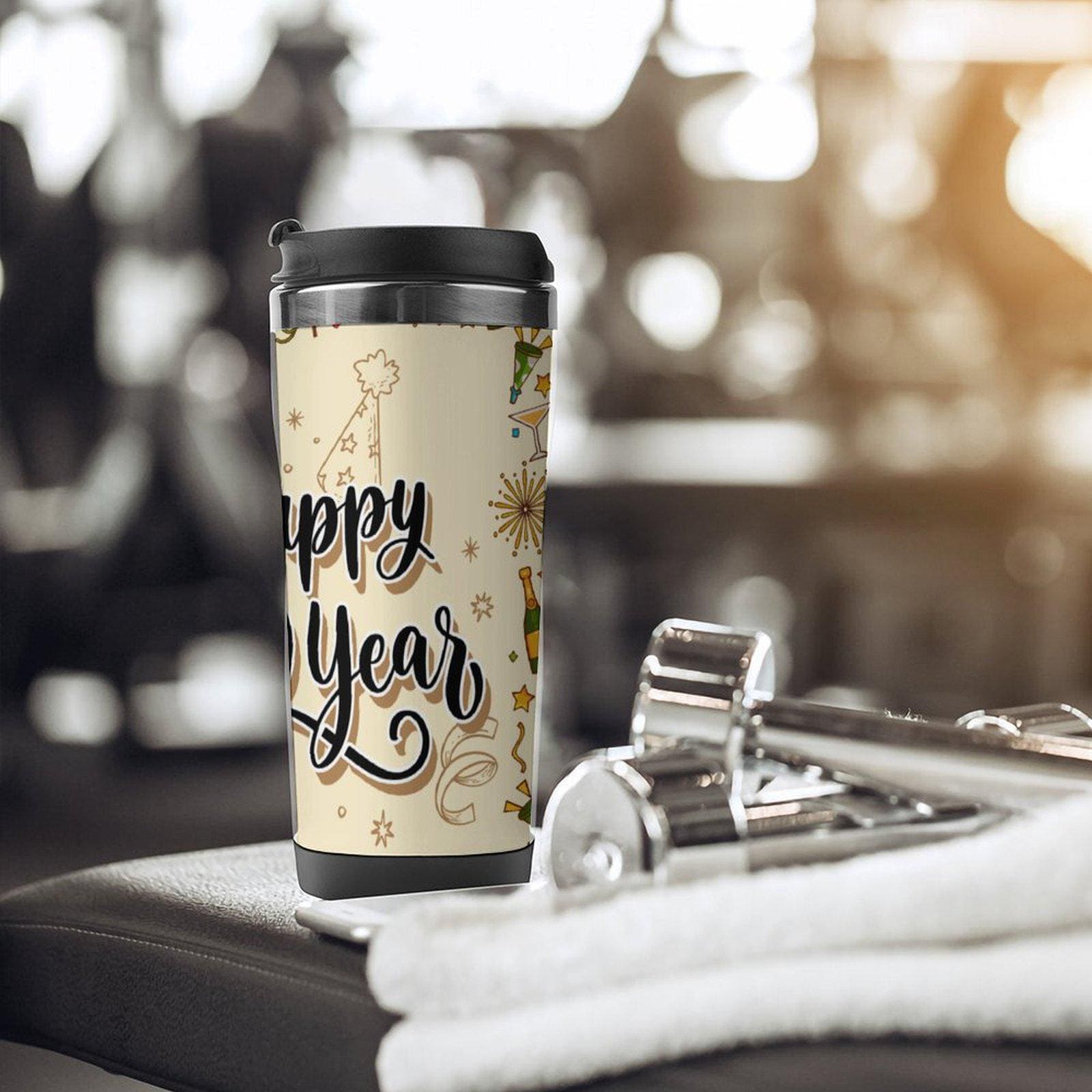 Stainless Steel Travel Cup- Happy New Year Winter Themed, Double-Wall Insulated, Perfect for Hot Cold Drinks