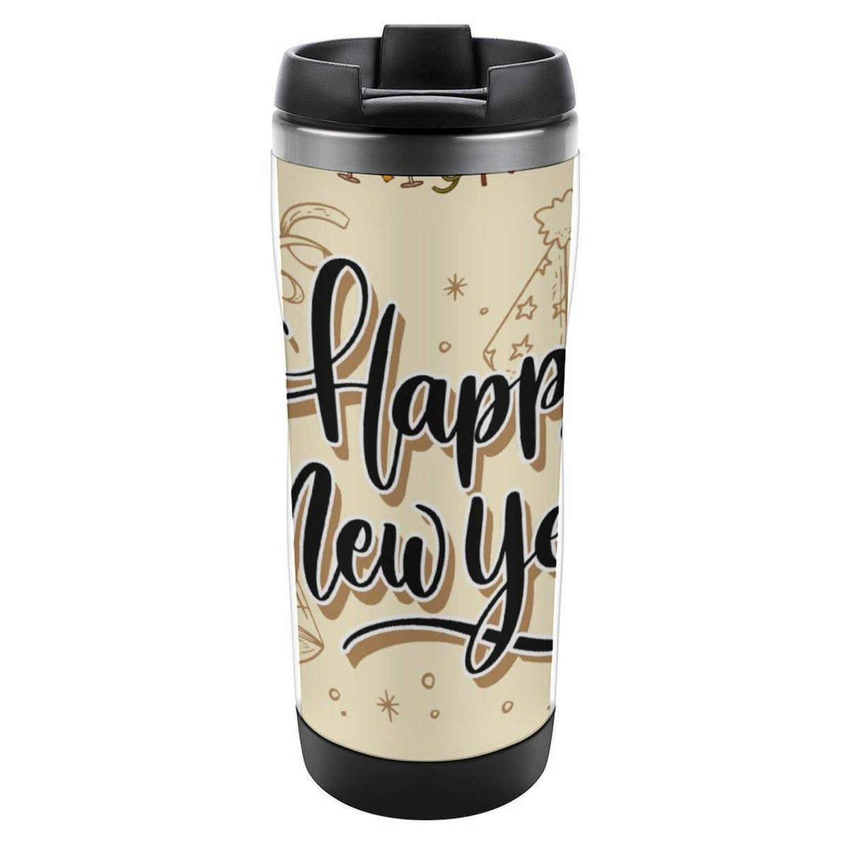 Stainless Steel Travel Cup- Happy New Year Winter Themed, Double-Wall Insulated, Perfect for Hot Cold Drinks